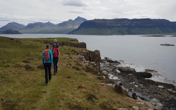 Walking on the Isle of Ulva, with Mull's highest peaks in the background