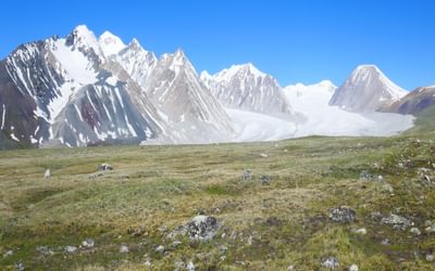 Mt Malchin R and the Potanii glacier beside the five sacred mountains of the Tavn Bogd range in Mongolia