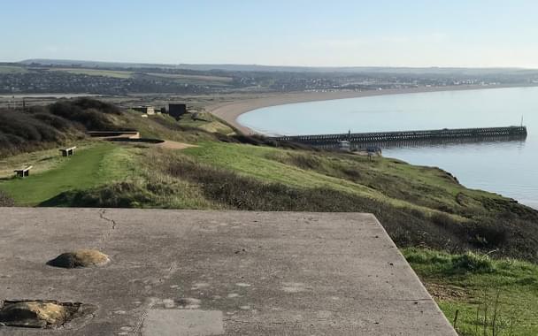 View east over Newhaven Harbour from the Castle Hill battery