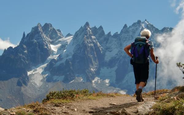 Walker on the TMB above the Chamonix valley