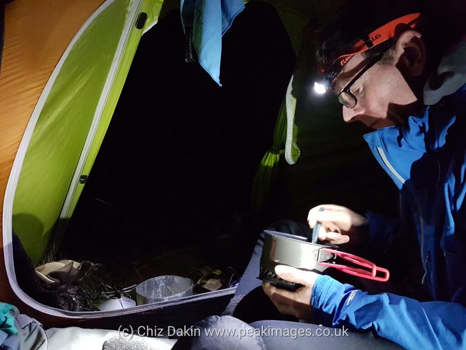 Inside a tent