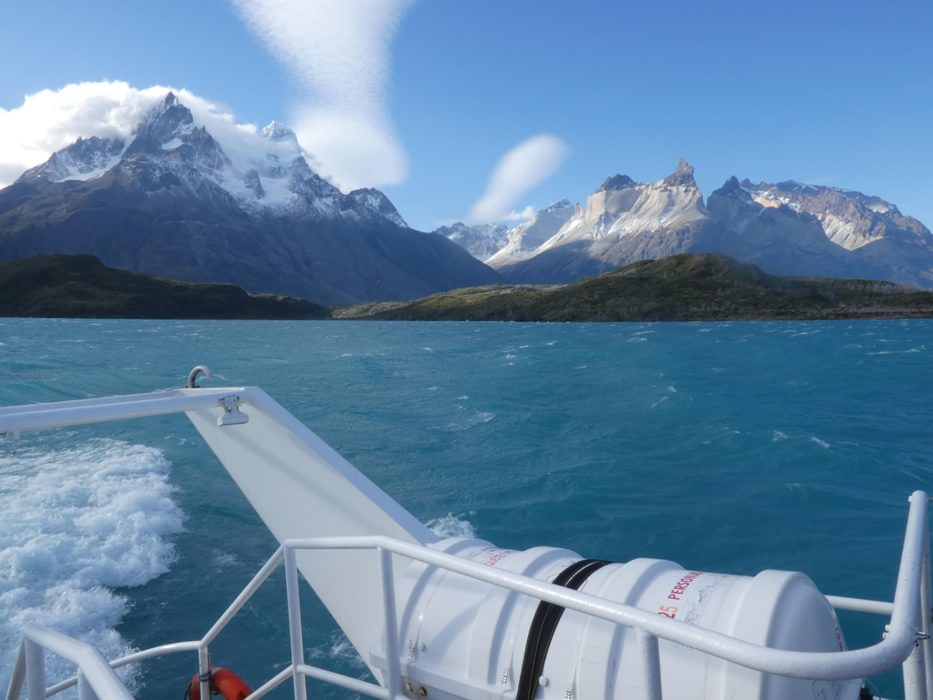 The view of the mountains from the Lago Pehoe catamaran