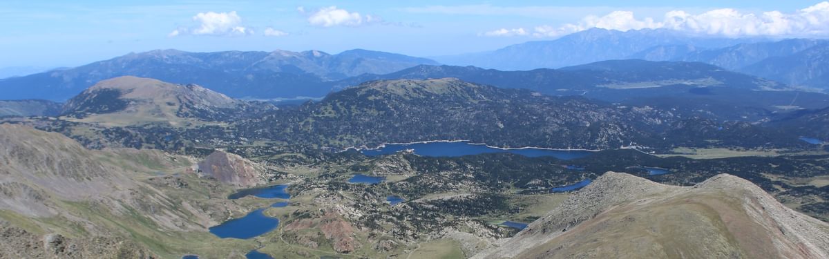 The view from the summit of Pic Carlitte in the Pyrenees Orientale