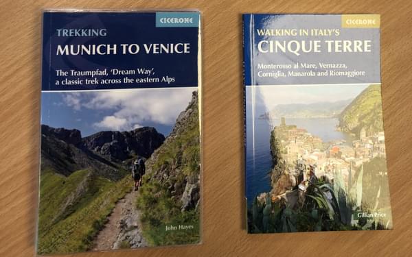Cicerone guidebooks with PVC sleeves and laminated covers