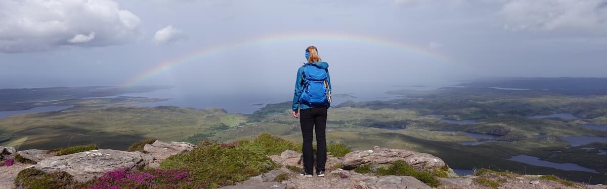 A rainbow greeted us on the summit of Stac Pollaidh looking west