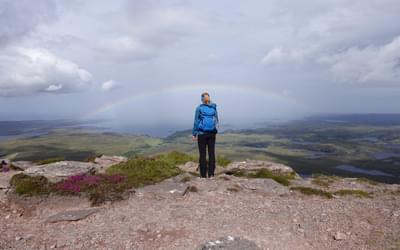 A rainbow greeted us on the summit of Stac Pollaidh looking west