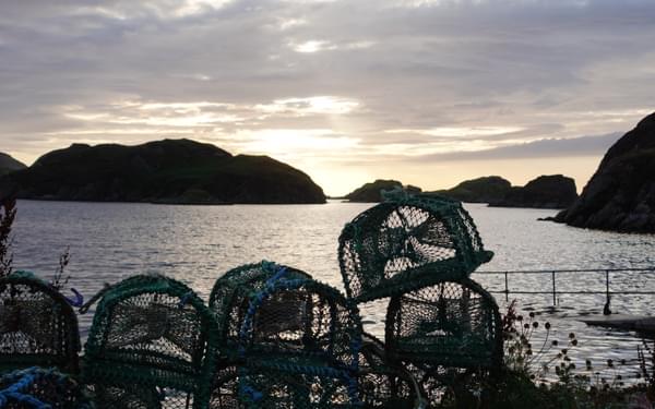 Lobster nets at the tiny harbour of Tarbet