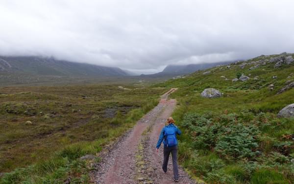 The long approach down Strath Dionard on the eastern side of Foinaven is along an easy estate track