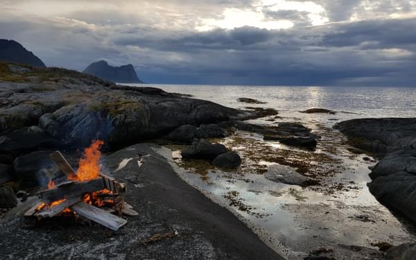Campfire on Flatholmen looking west into the Arctic Ocean