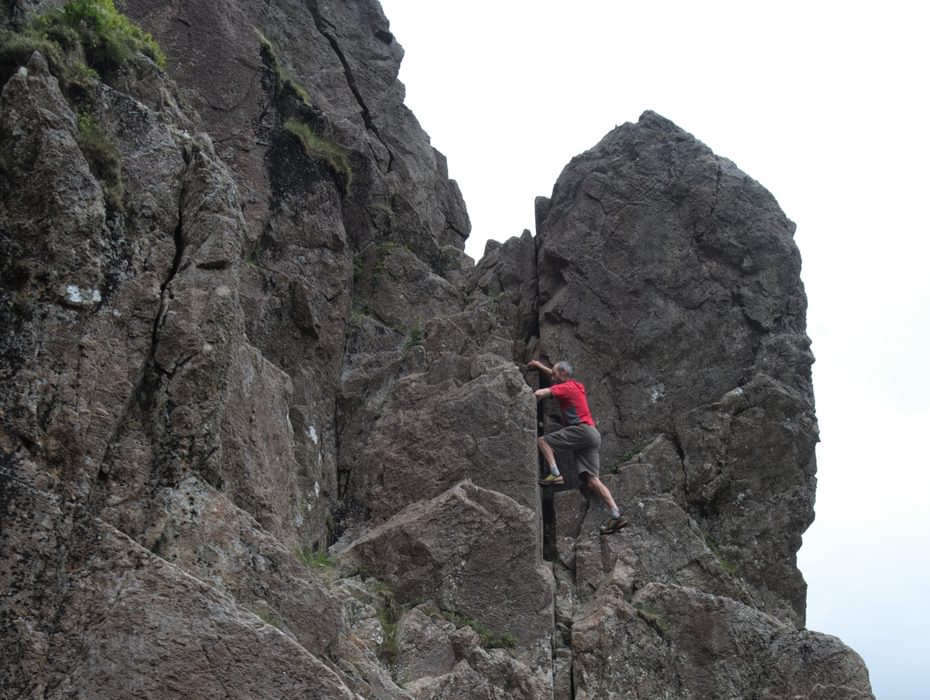 Climbing up to the notch on the Slab and Notch Route, Pillar Rock