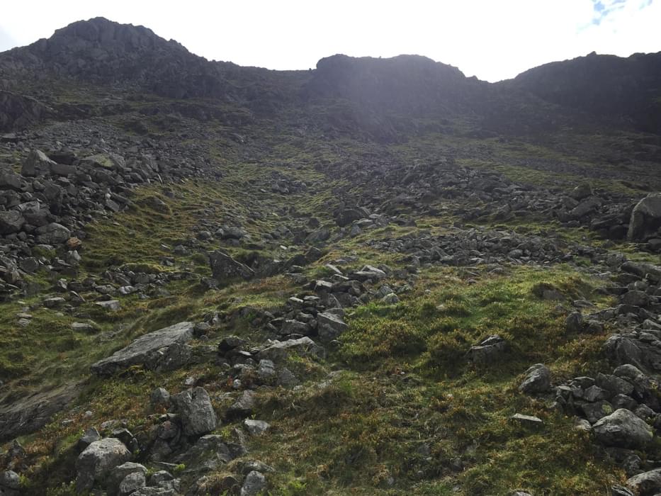 Looking back up at my descent on Crinkle Crags.