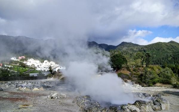  "Mustn't land myself in hot water! Geothermal springs at Furnas on the island of São Miguel." 