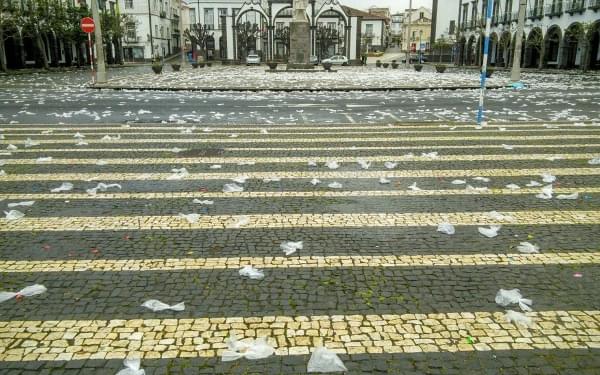 Millions Of Wet Plastic Bags Strewn Around Ponta Delgada