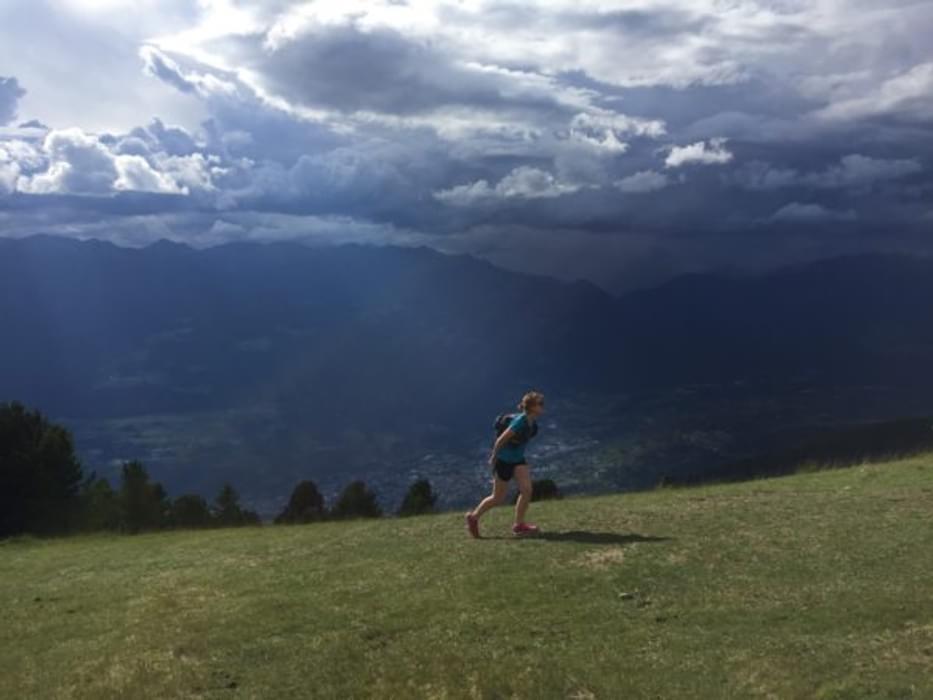 Racing the incoming thunderstorm to get to the Citta de Bressanone rifugio at the end of our first afternoon