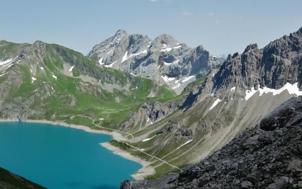 Kirchlispitzen and the Lünersee, seen from the Totalp Hut