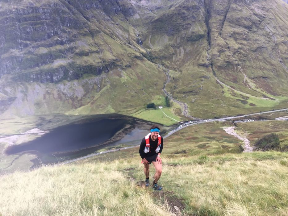 Climbing up to the Aonach Eagach ridge