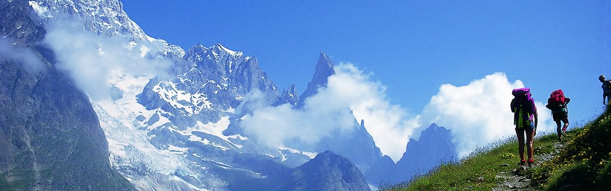 Trekkers on the Italian side of Mont Blanc