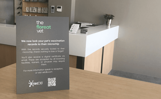 Client onboarding sign at The Floreat Vet
