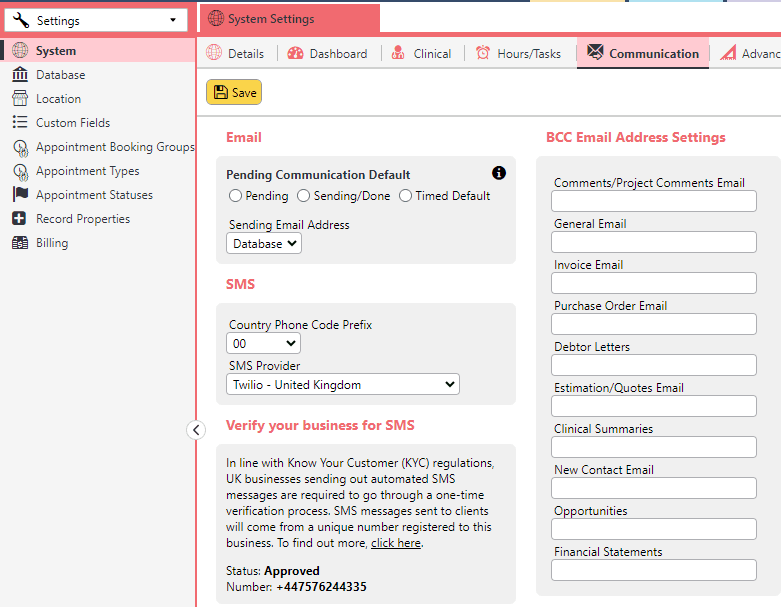KYC Settings page