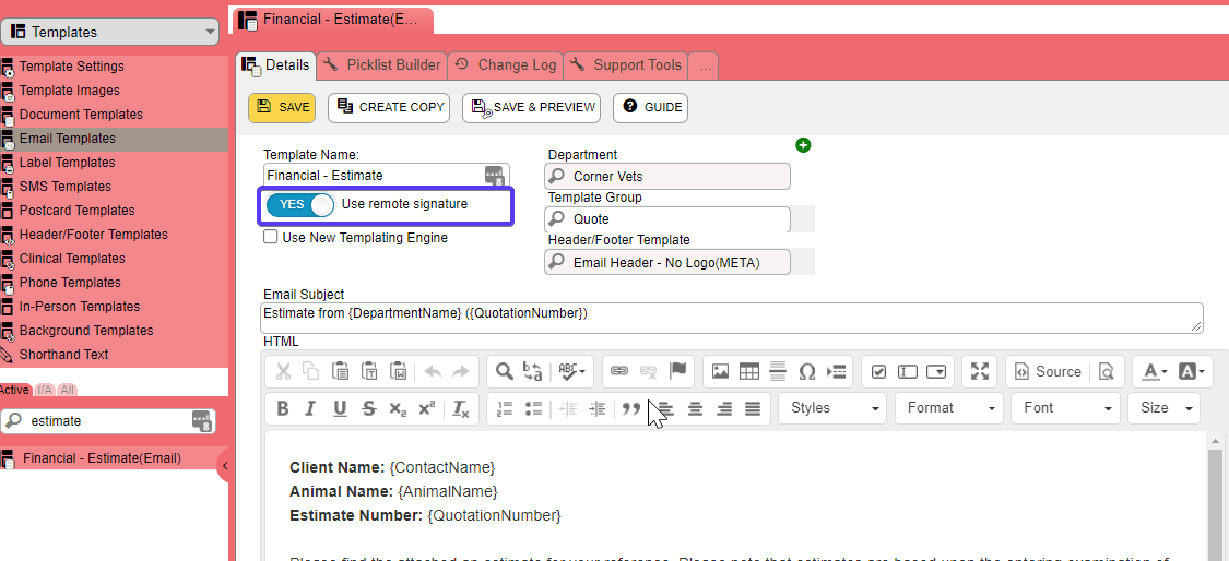 Step 2: Set up an email/sms template with a Remote Signature