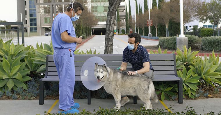 Dr Cambridge Outside with Patient