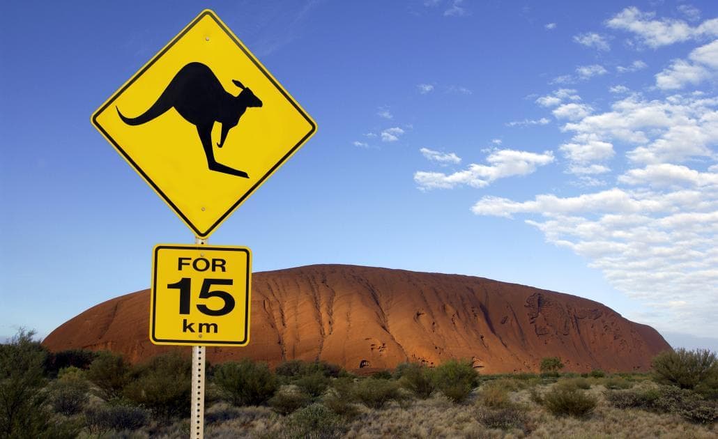 Ayers Rock and kangaroo sign