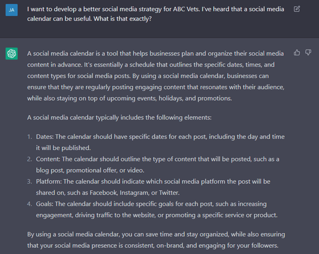 ChatGPT social media calendar screenshot 1