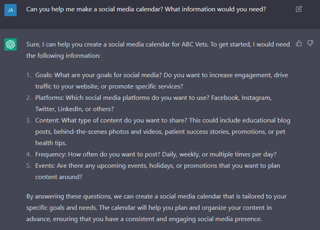 ChatGPT social media calendar screenshot 2