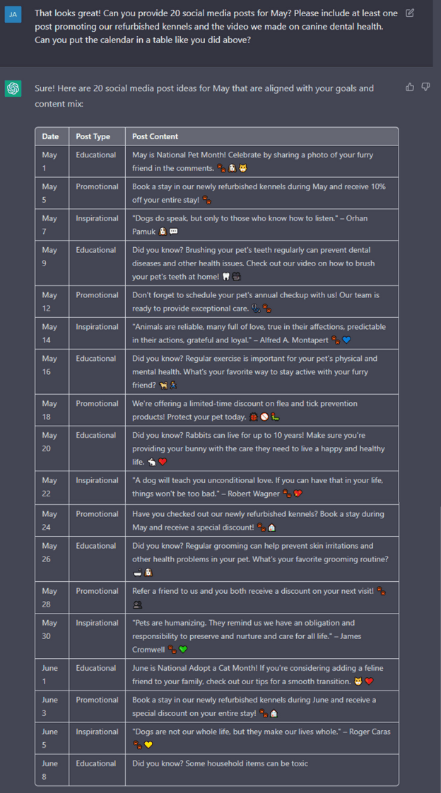 ChatGPT social media calendar screenshot 5