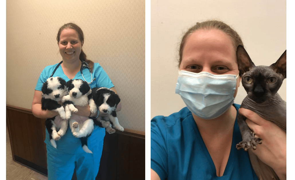 Elon Oaks veterinarian with dogs and cat