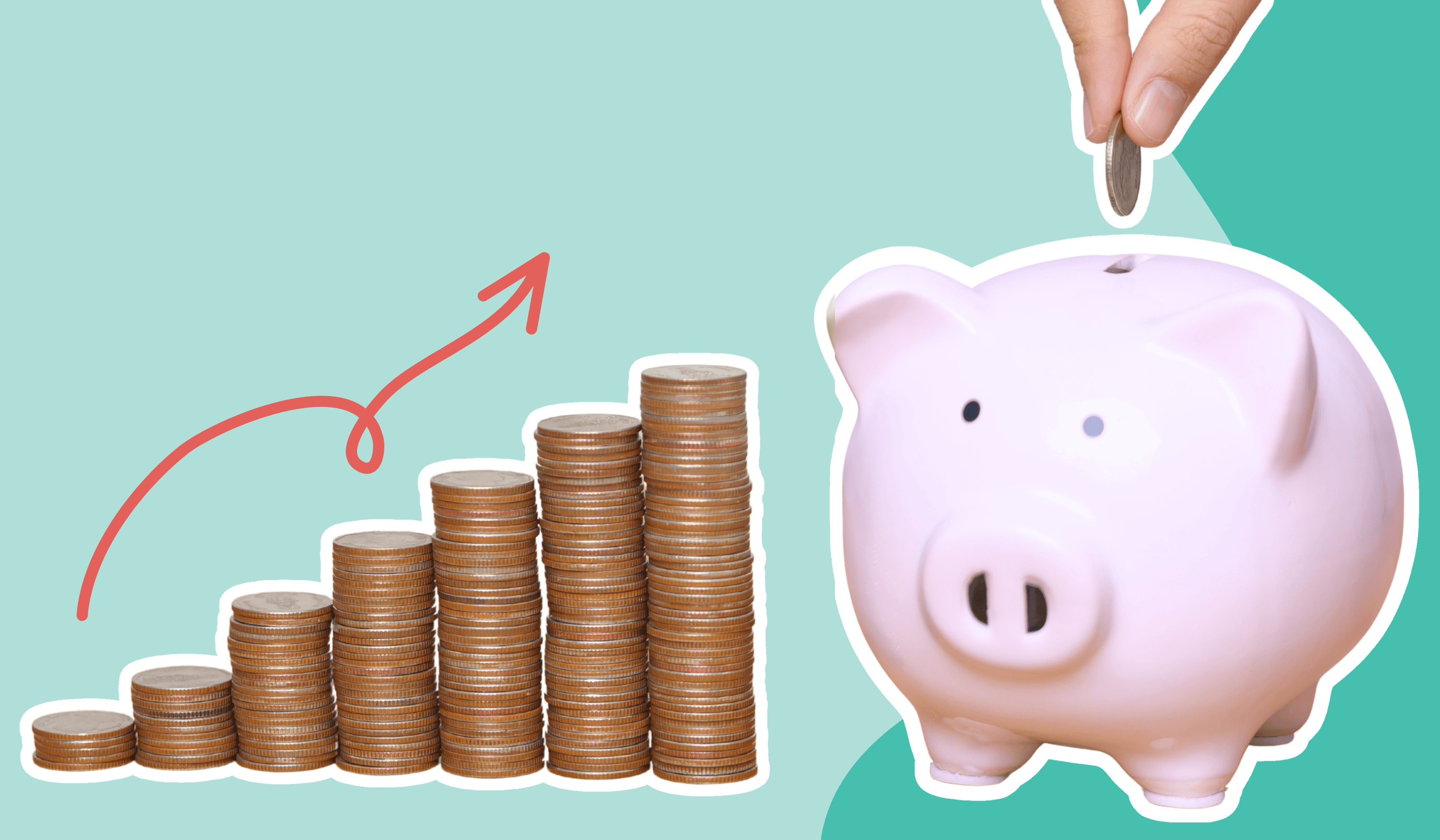 Stack of coins next to piggy bank