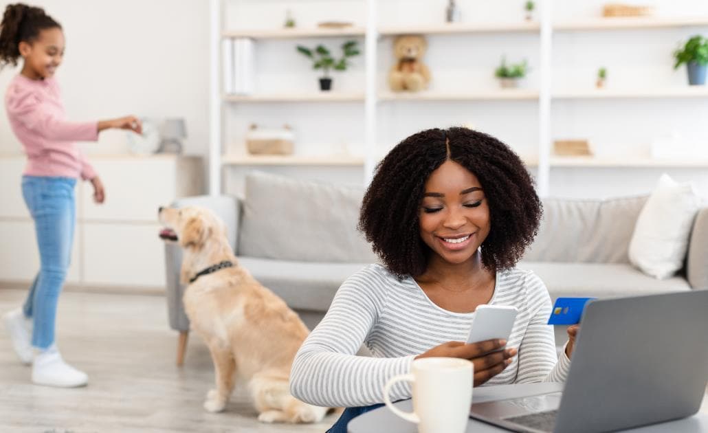 Remote Payments integrations family at home with dog