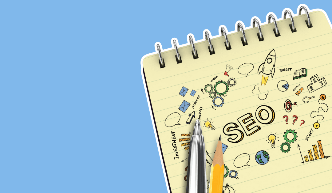 SEO doodles on a notebook