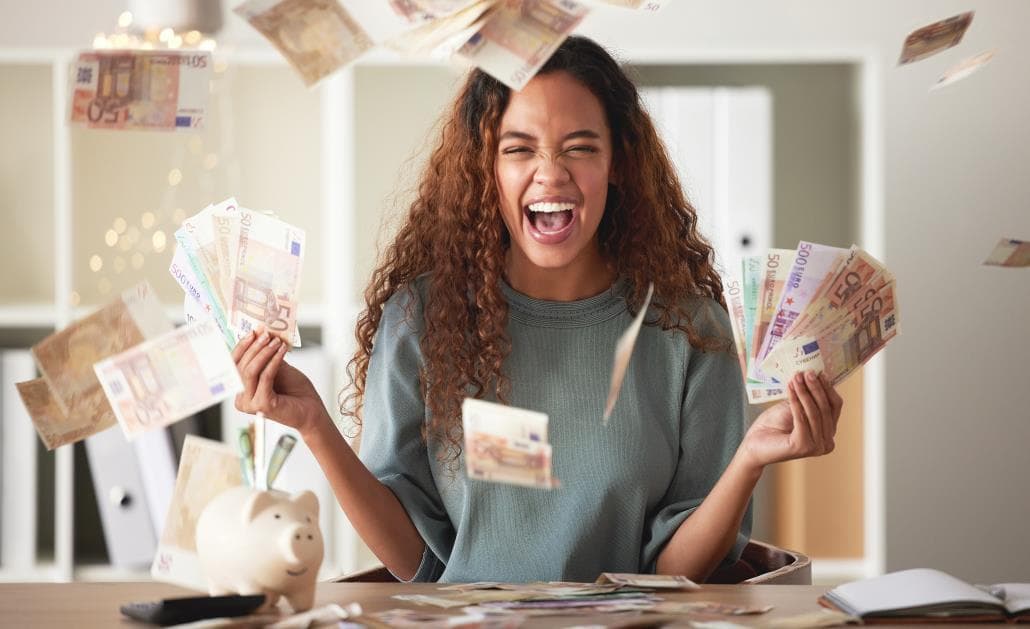 Woman throwing money around