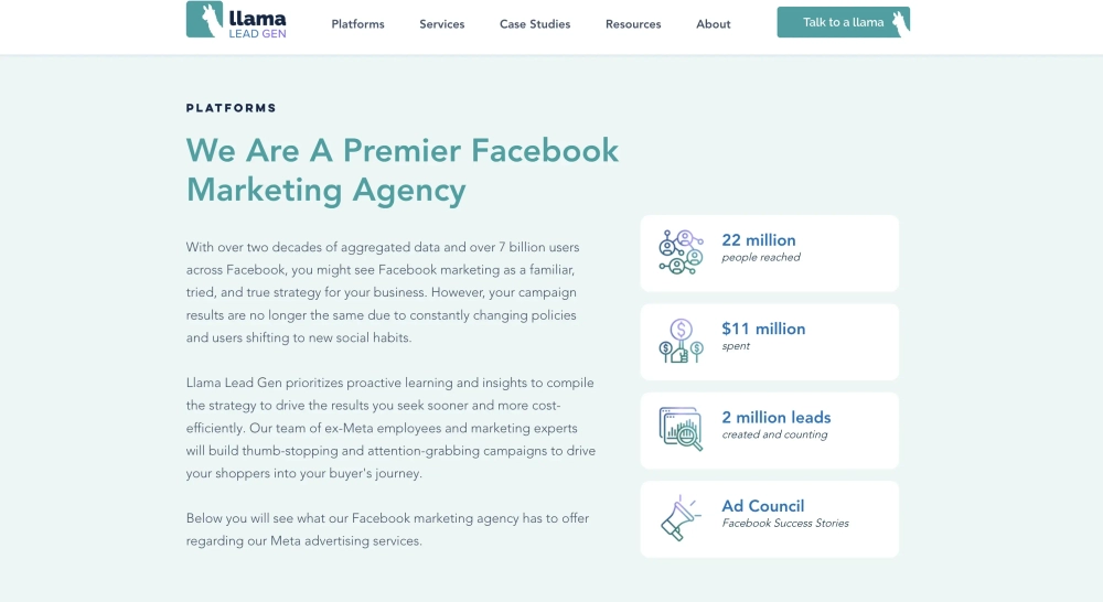 Llama Lead Gen ​​Top Facebook Ads Agency for Lead Generation