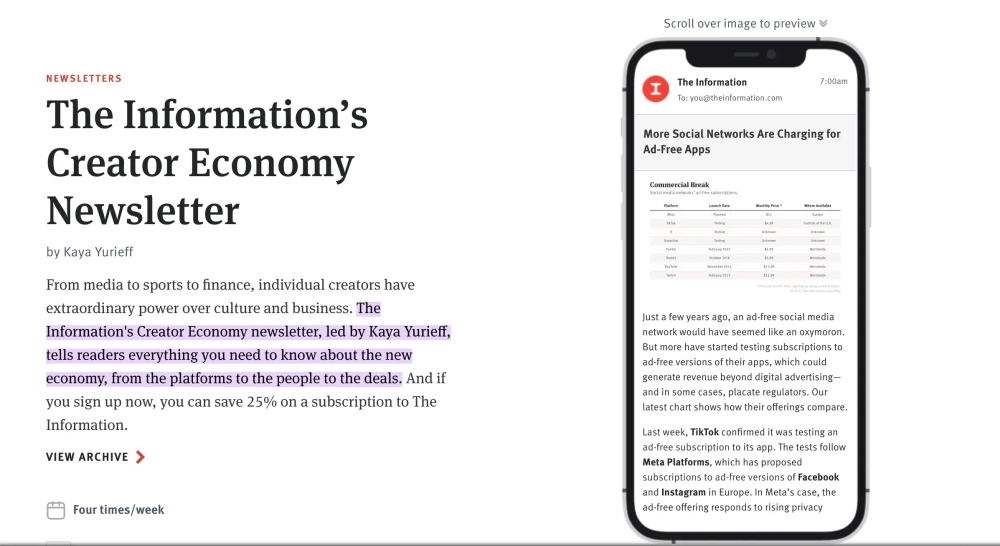 Creator Economy by The Information Top Social Media Newsletters