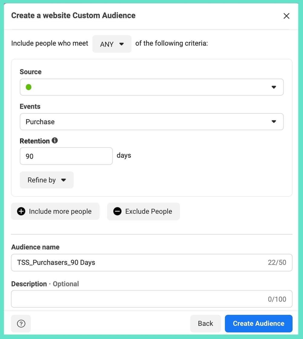 Criando um público-alvo personalizado de compradores no Facebook do site