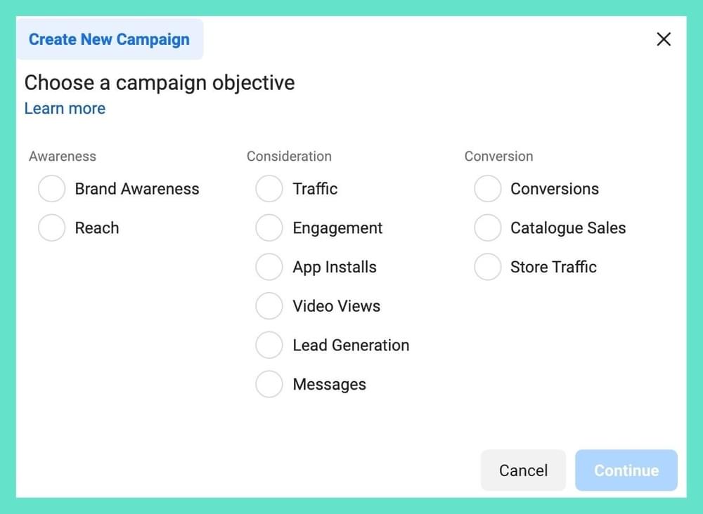 Otimização do objetivo da campanha de anúncios do Facebook