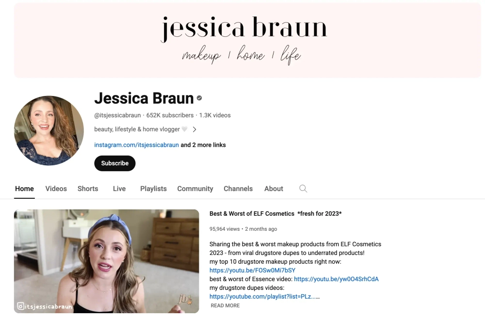 Jessica Braun Top YouTube Beauty Influencers in the U.S.