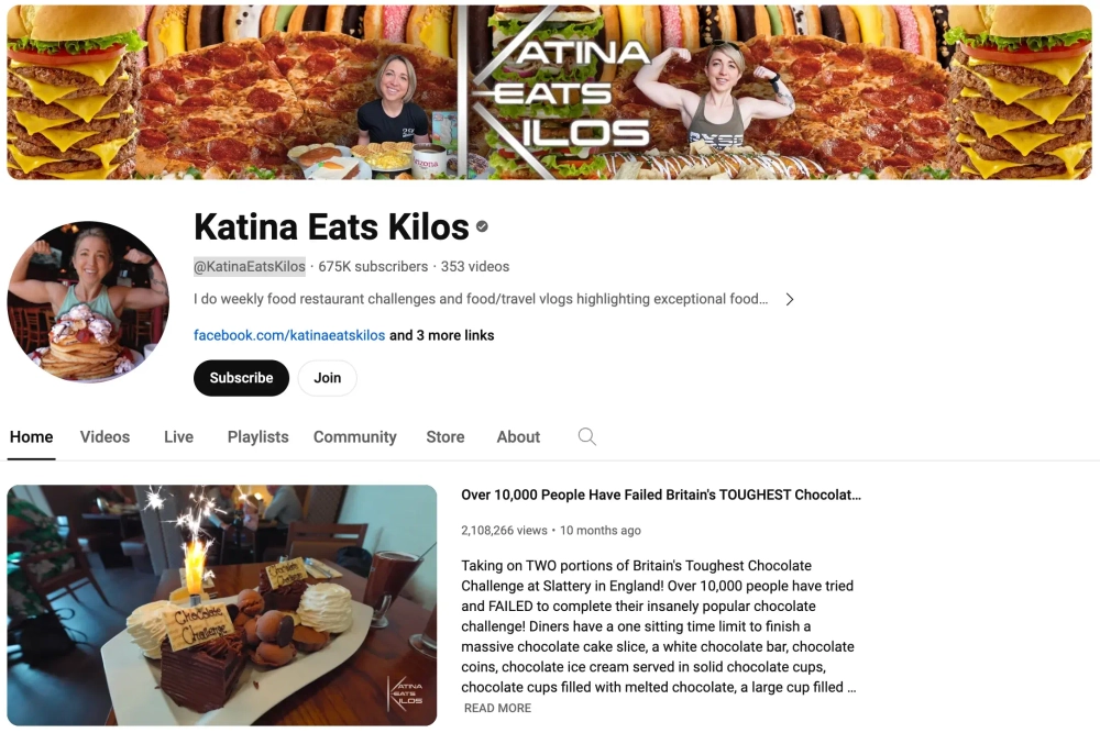 Katina Kilos Top YouTube Food Influencers U.S.