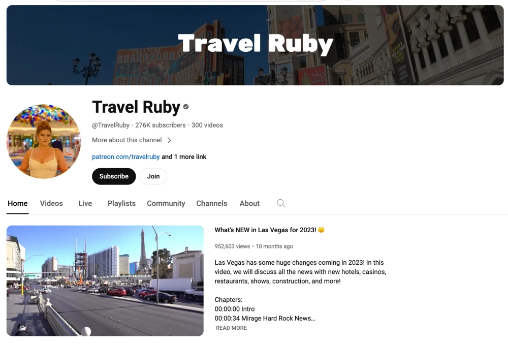 Travel Ruby Top YouTube Travel Influencers U.S.