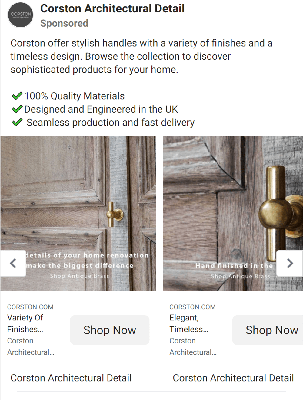 Facebook ad copy examples homeware brand