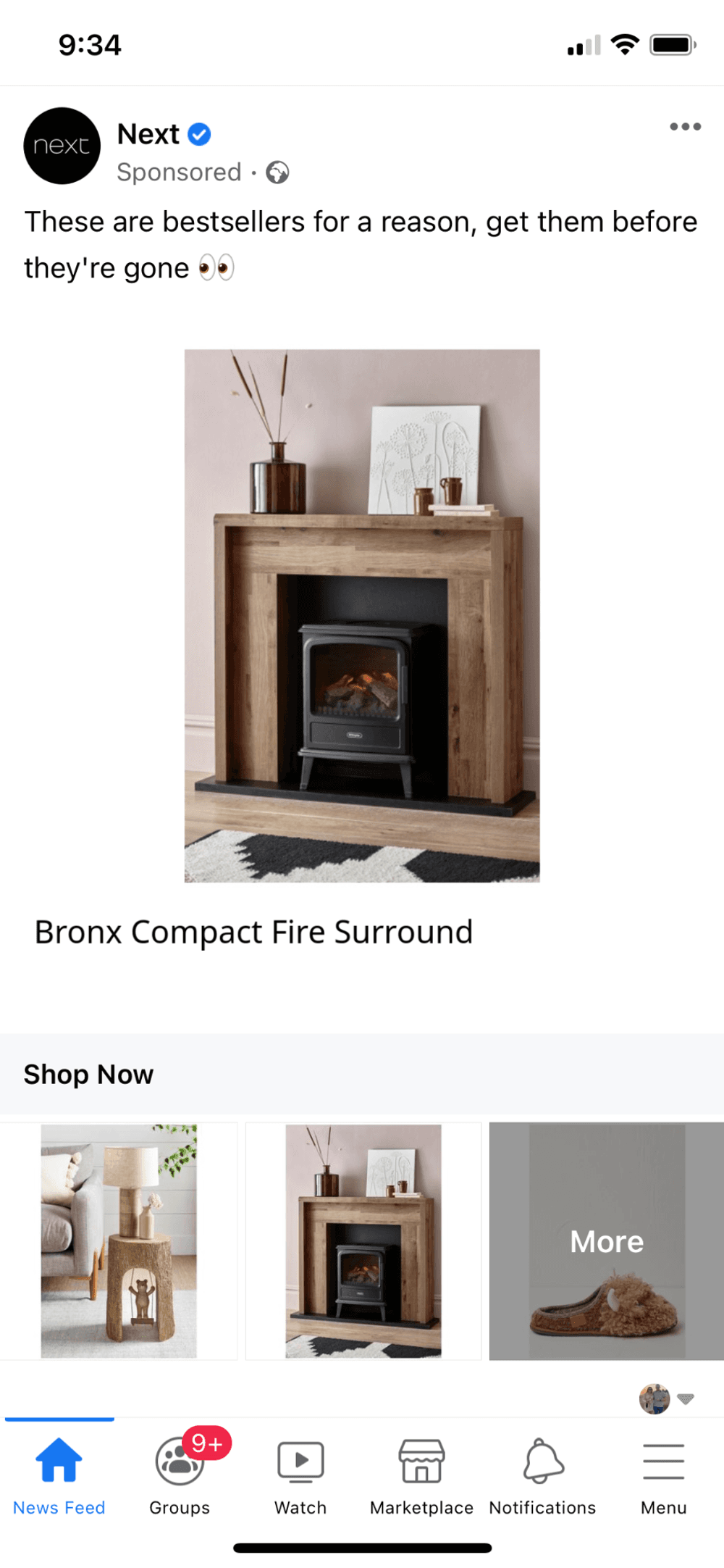 Facebook collection ad examples homeware brand