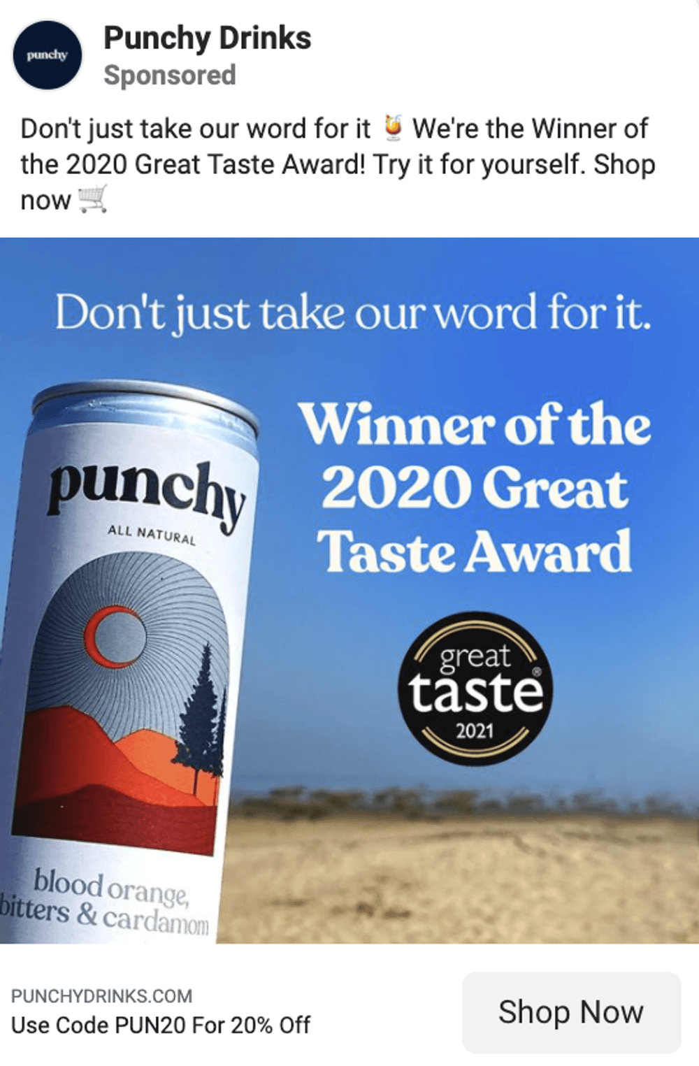 Facebook ad copy examples food & drinks brand