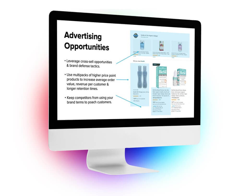 A large computer screen with an image and text with an "Advertising Opportunities" headline.