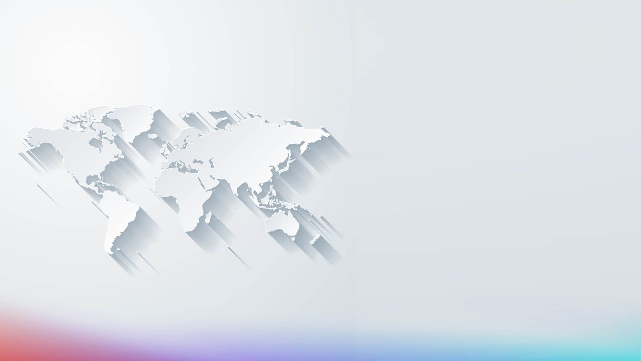A stylized world map displayed over a colorful gradient.