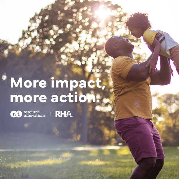 RI and RHA logo stack with tagline "More impact, more action" over an image of a happy family in a park.
