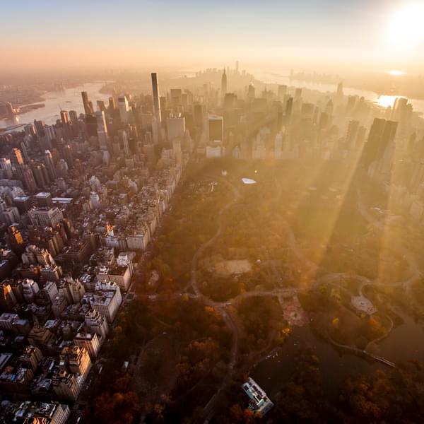 Aerial sunset view of Central Park in Ney York City