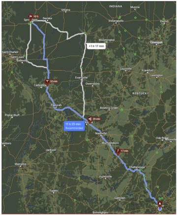 Screenshot of Better Route Planner showing charging stops.