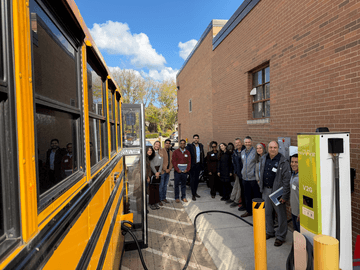 Electric school bus sending power back to the grid